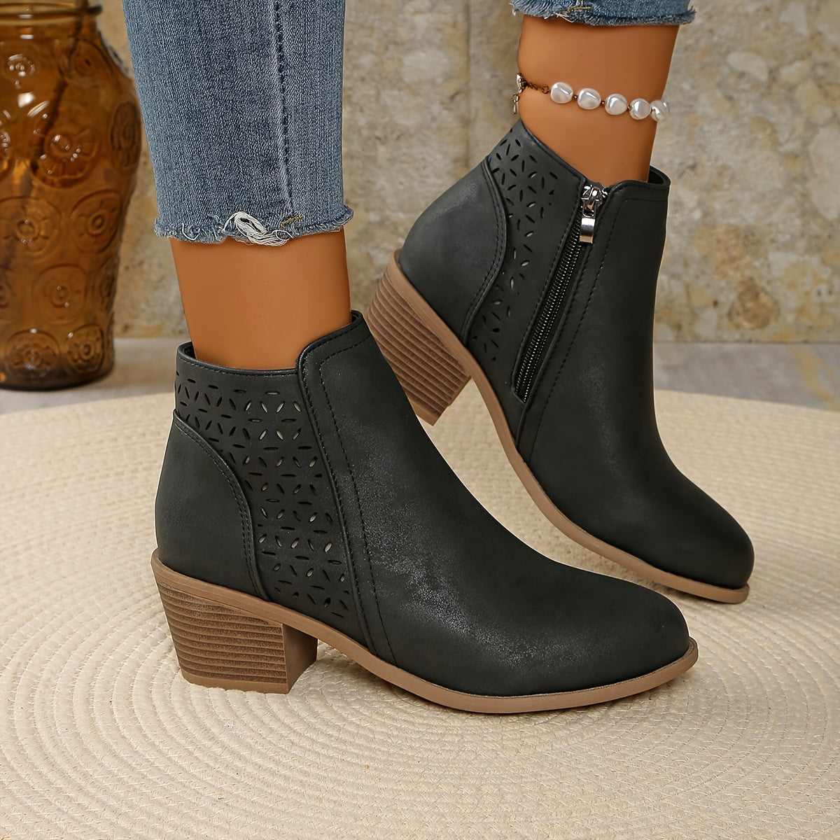 Elise | Perforated Side-Zip Ankle Boots