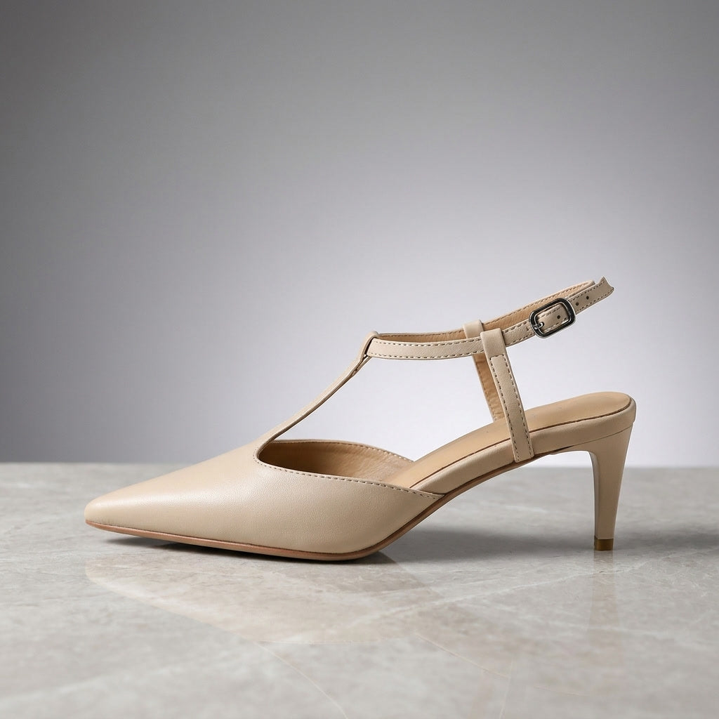 Messina | T-Strap Slingback Leather Heels