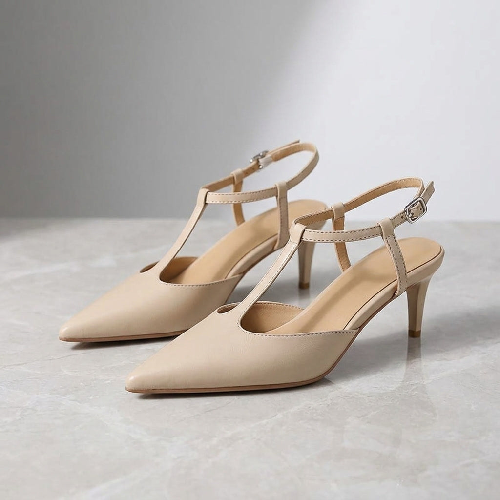 Messina | T-Strap Slingback Leather Heels