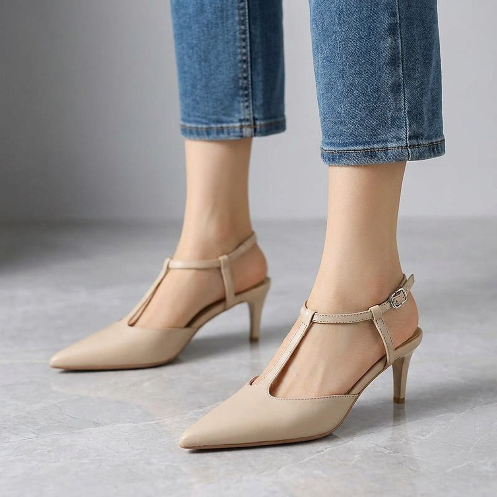 Messina | T-Strap Slingback Leather Heels