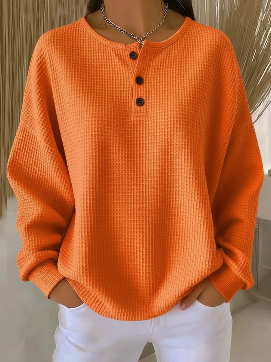 Nerissa | Henley Waffle Long-Sleeve Sweater