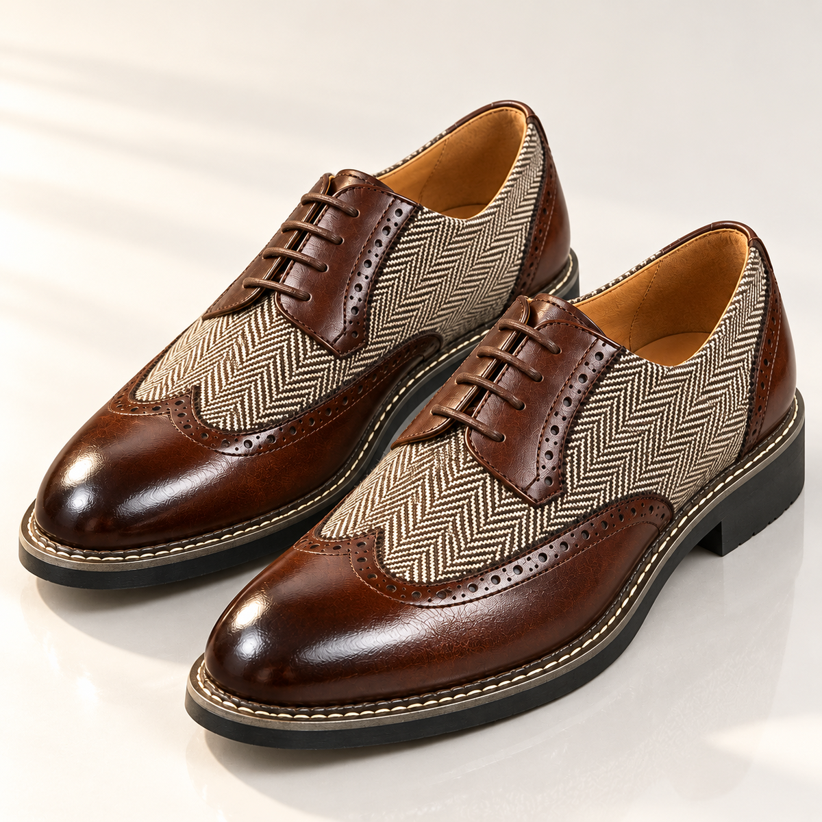 Cassian | Herringbone Lace-Up Oxford Shoes