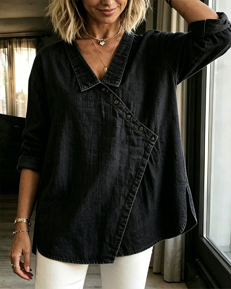 Clara | Diagonal Button Collar Blouse