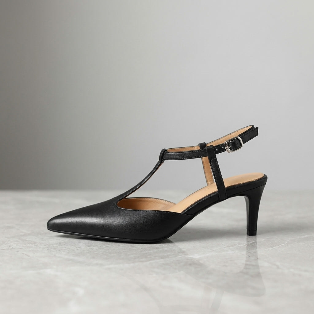 Messina | T-Strap Slingback Leather Heels
