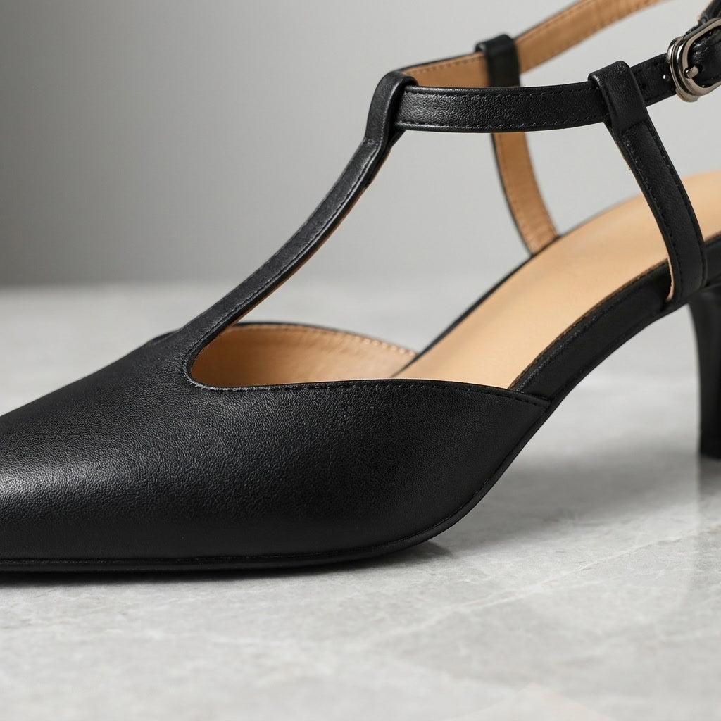 Messina | T-Strap Slingback Leather Heels