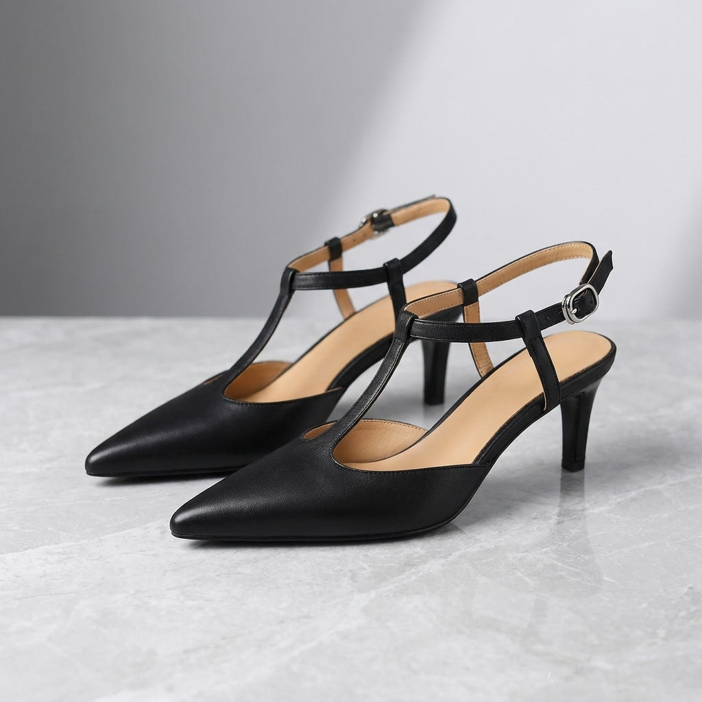 Messina | T-Strap Slingback Leather Heels