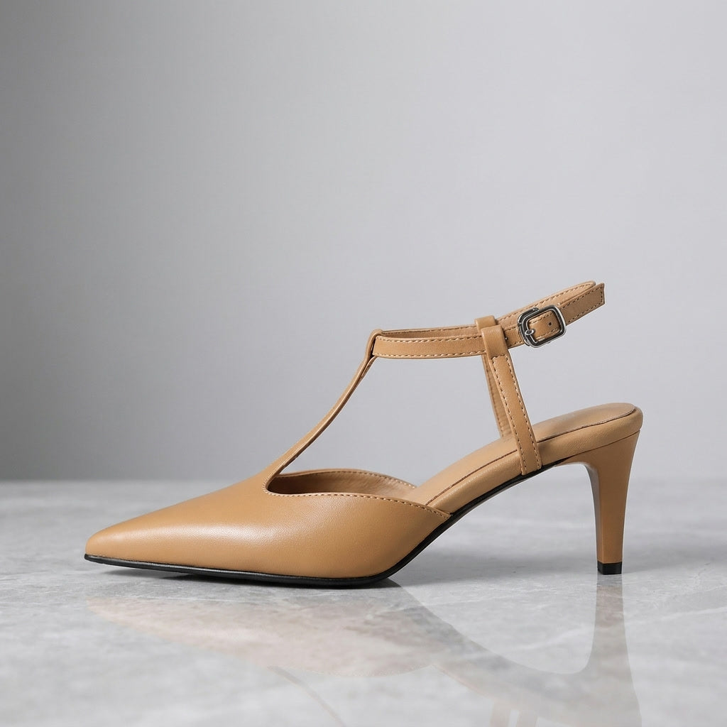 Messina | T-Strap Slingback Leather Heels