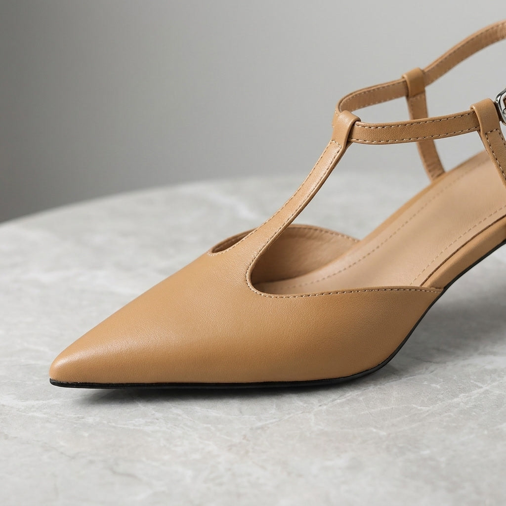 Messina | T-Strap Slingback Leather Heels