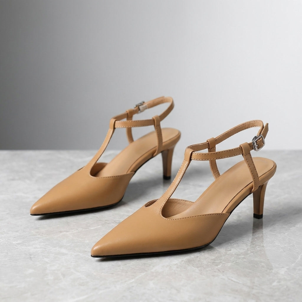 Messina | T-Strap Slingback Leather Heels