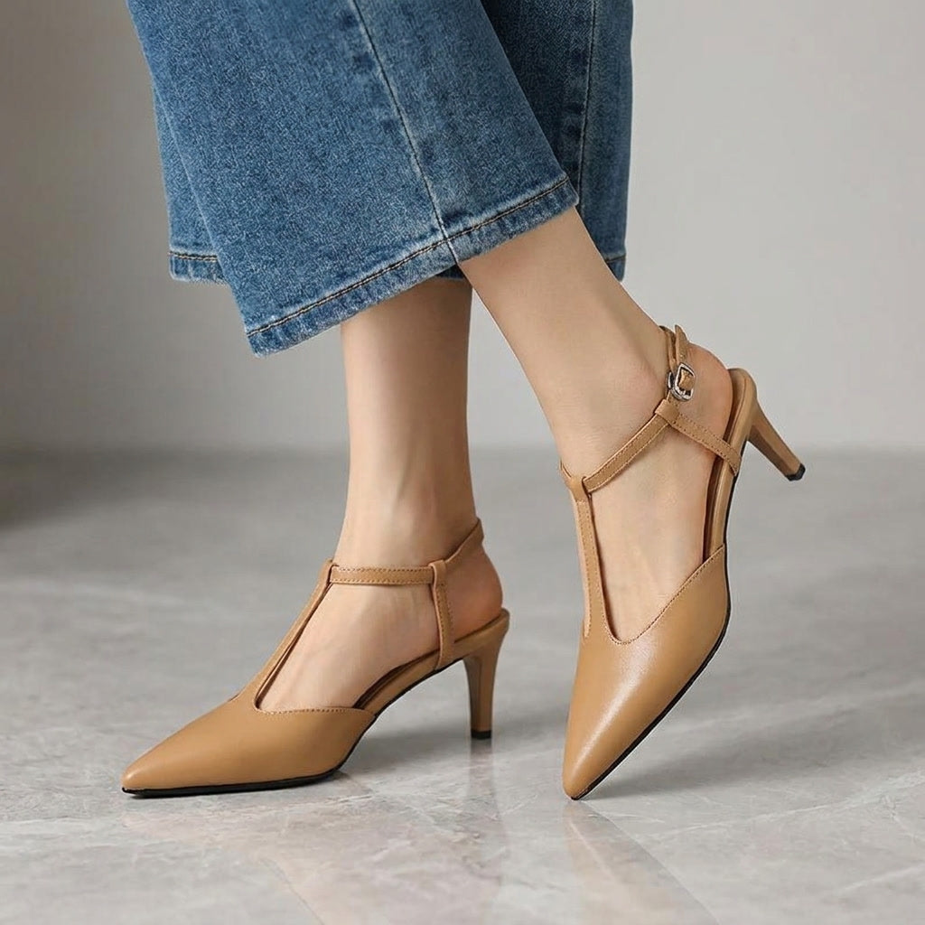 Messina | T-Strap Slingback Leather Heels
