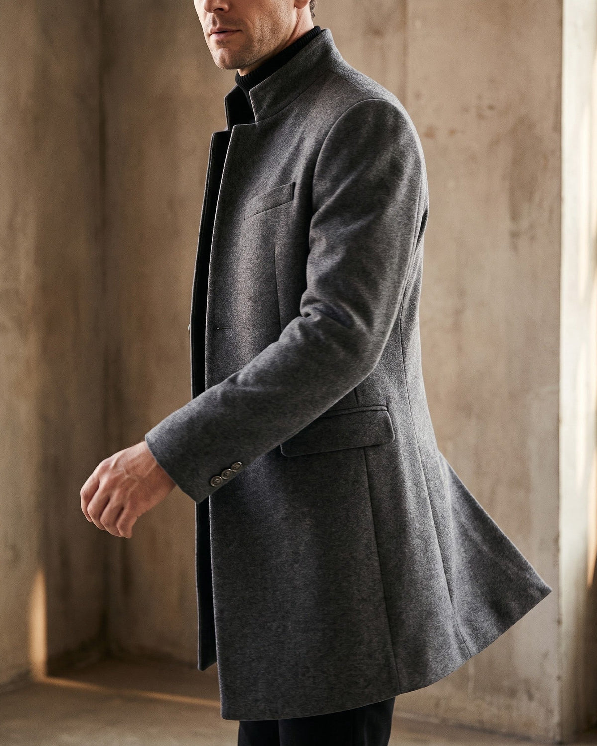 Damian | Mandarin-Collar Long Overcoat