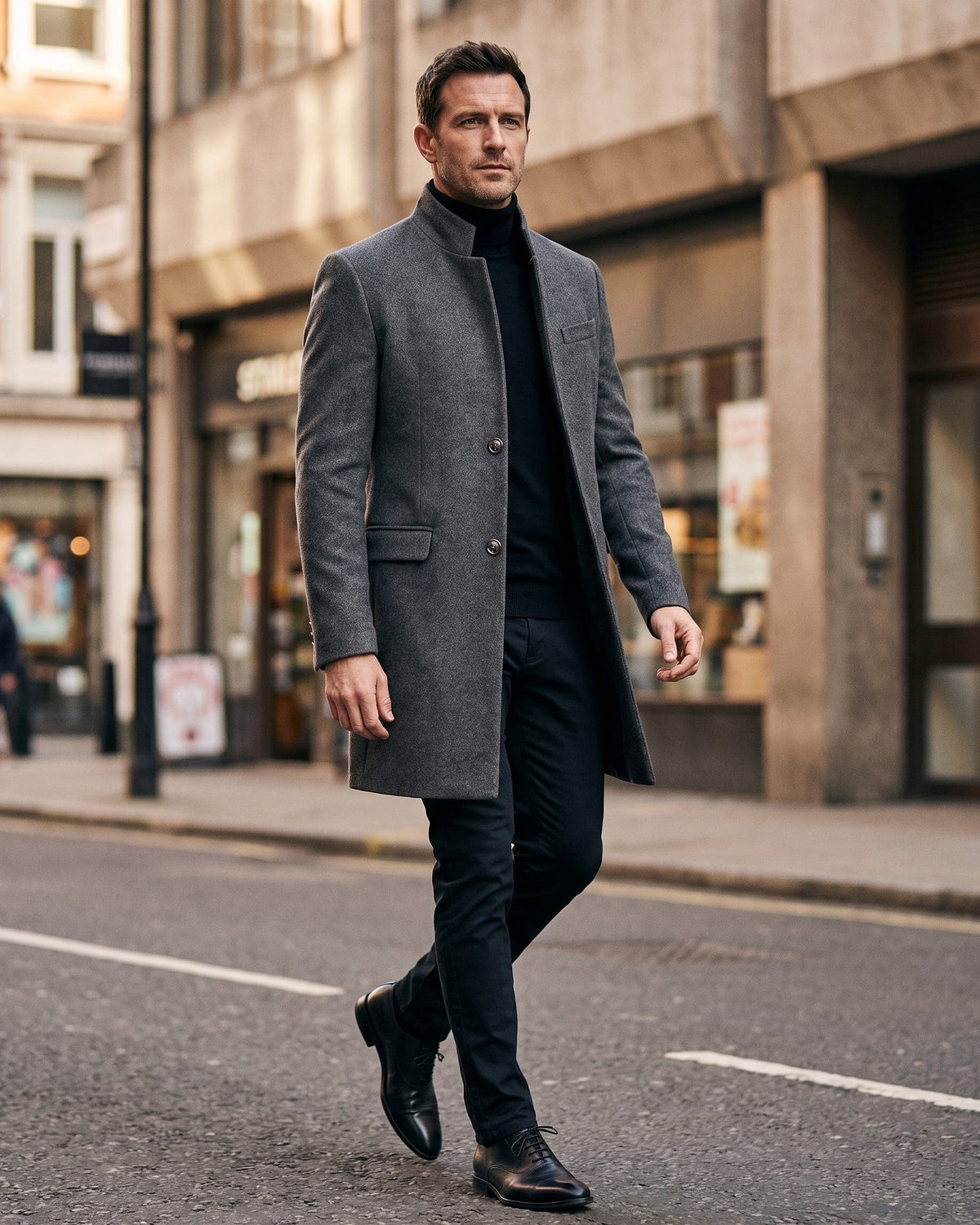 Damian | Mandarin-Collar Long Overcoat