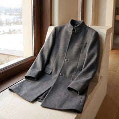 Damian | Mandarin-Collar Long Overcoat