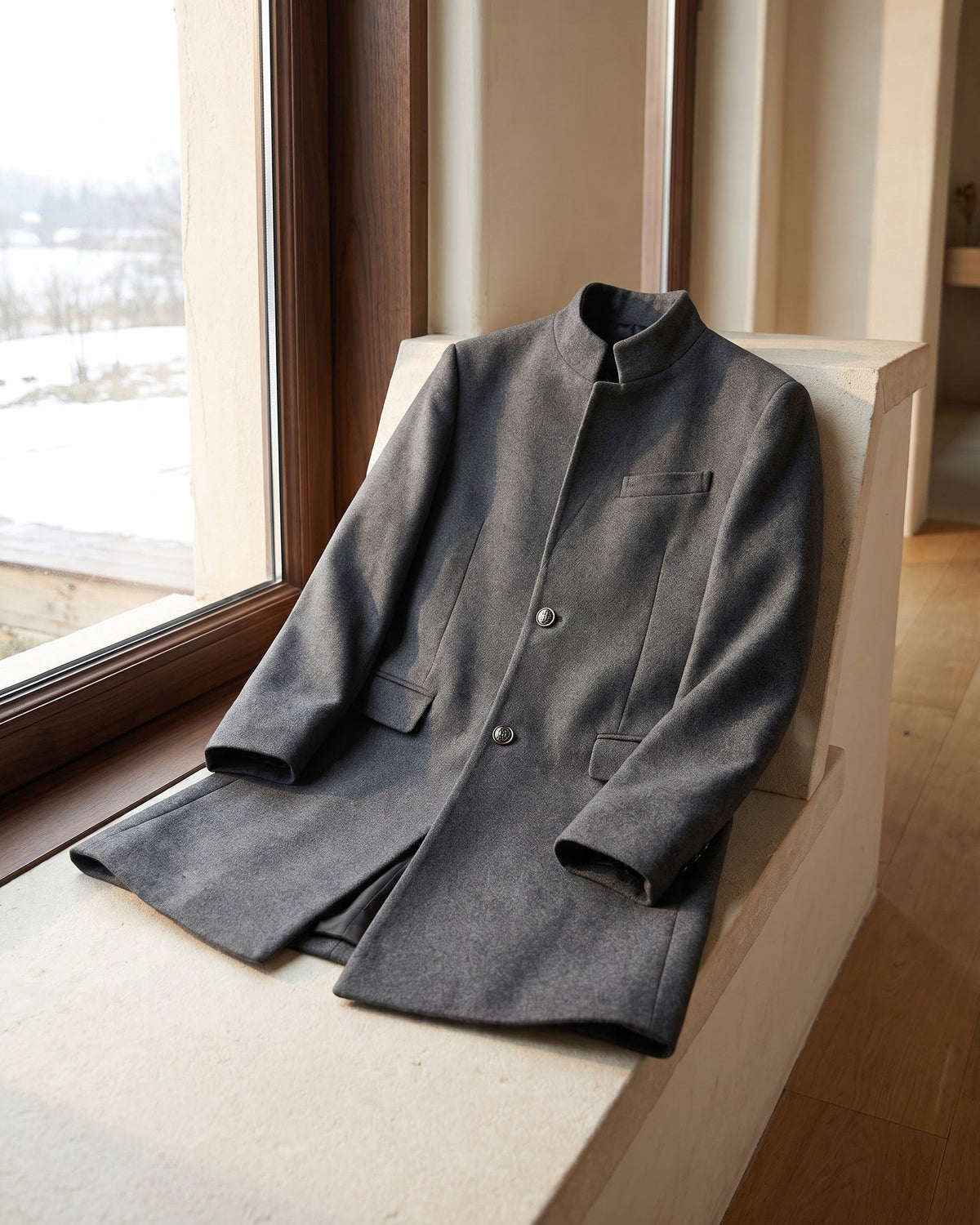 Damian | Mandarin-Collar Long Overcoat