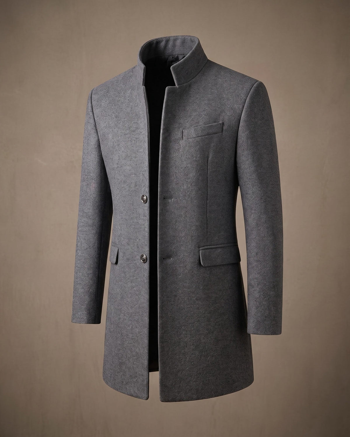Damian | Mandarin-Collar Long Overcoat