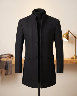 Damian | Mandarin-Collar Long Overcoat