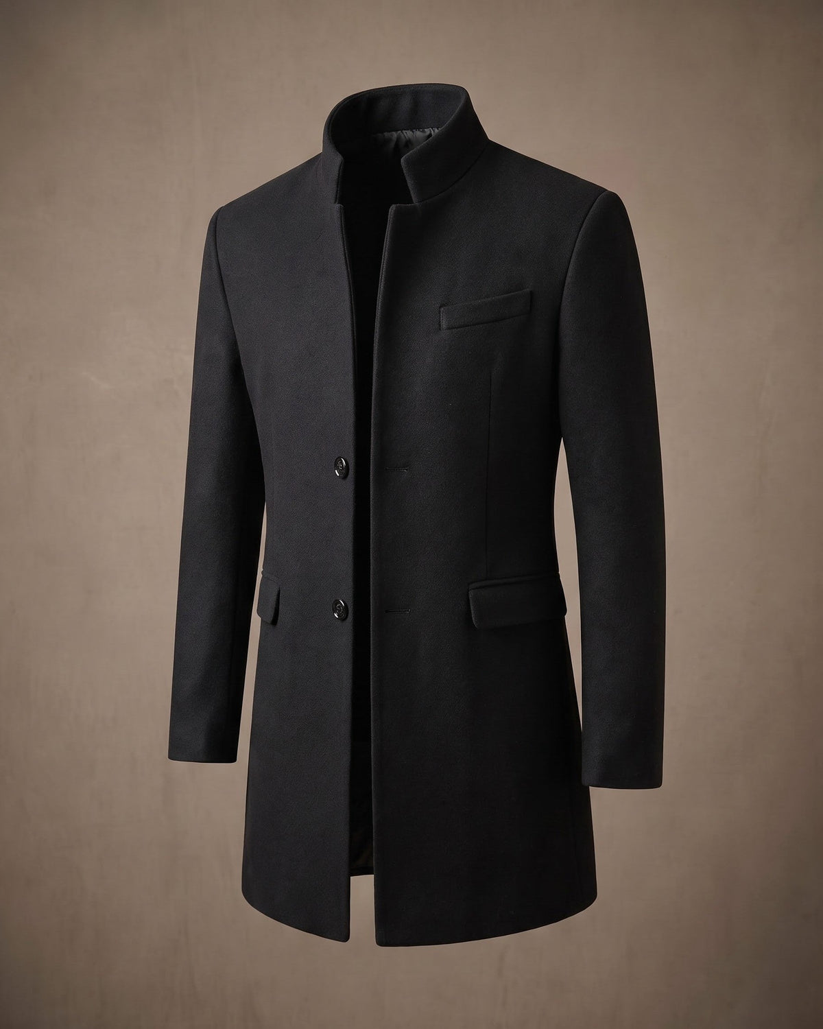 Damian | Mandarin-Collar Long Overcoat