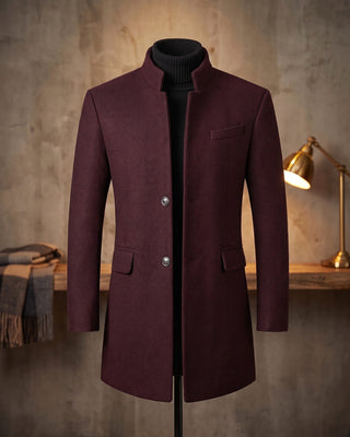 Damian | Mandarin-Collar Long Overcoat