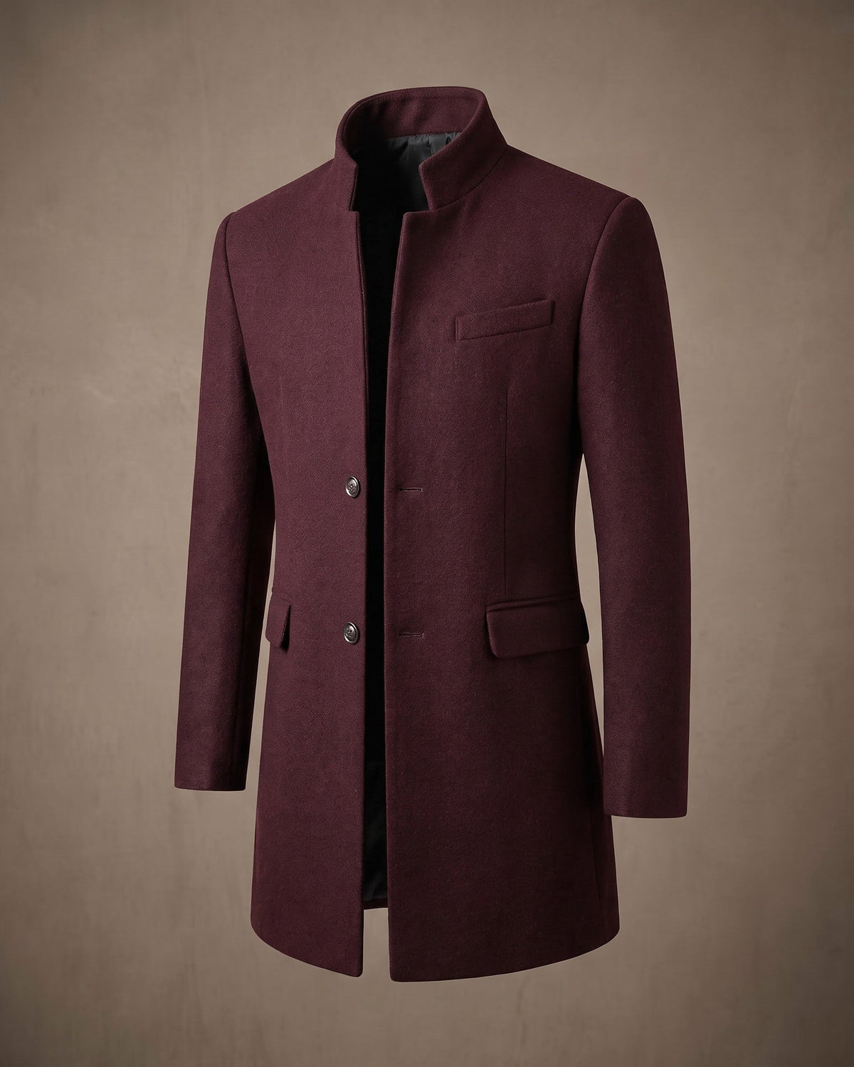 Damian | Mandarin-Collar Long Overcoat