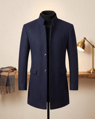 Damian | Mandarin-Collar Long Overcoat