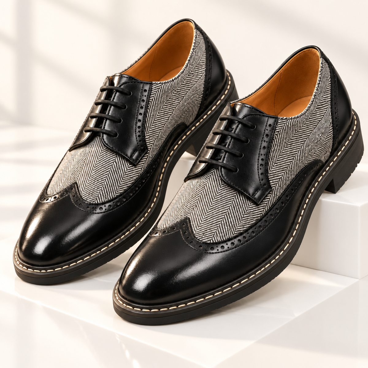 Cassian | Herringbone Lace-Up Oxford Shoes