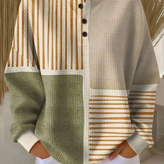 Linnea | Button-Neck Waffle Long-Sleeve Top