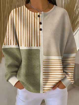 Linnea | Button-Neck Waffle Long-Sleeve Top