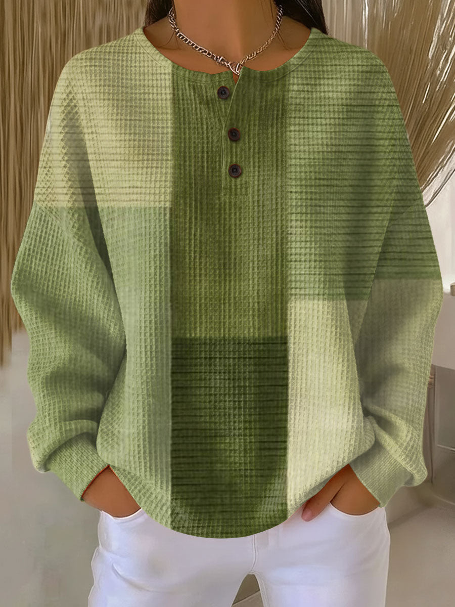 Linnea | Button-Neck Waffle Long-Sleeve Top