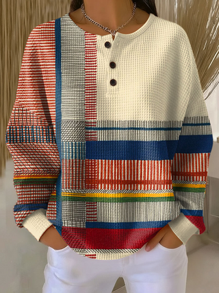 Linnea | Button-Neck Waffle Long-Sleeve Top
