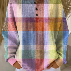 Linnea | Button-Neck Waffle Long-Sleeve Top
