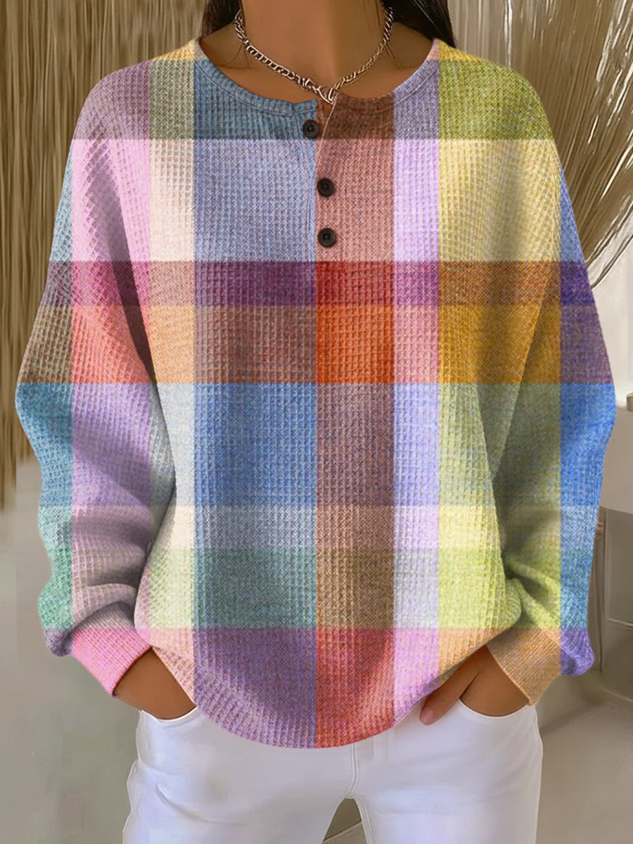 Linnea | Button-Neck Waffle Long-Sleeve Top