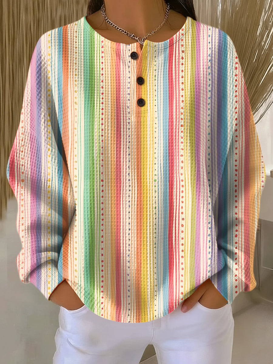 Linnea | Button-Neck Waffle Long-Sleeve Top