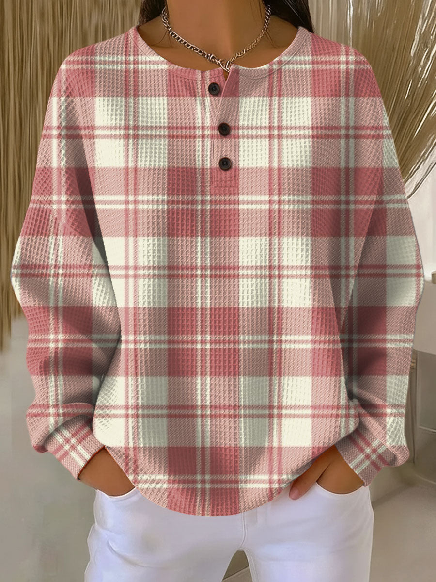 Linnea | Button-Neck Waffle Long-Sleeve Top