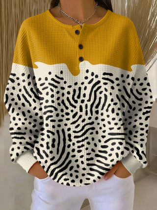 Linnea | Button-Neck Waffle Long-Sleeve Top