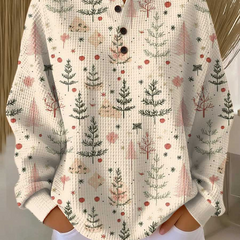 Linnea | Button-Neck Waffle Long-Sleeve Top