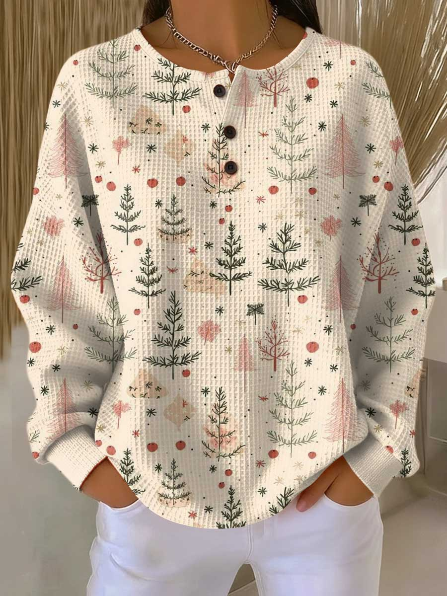 Linnea | Button-Neck Waffle Long-Sleeve Top