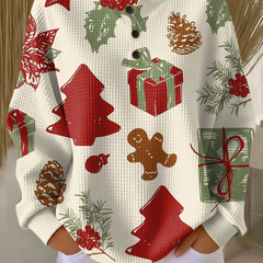 Linnea | Button-Neck Waffle Long-Sleeve Top