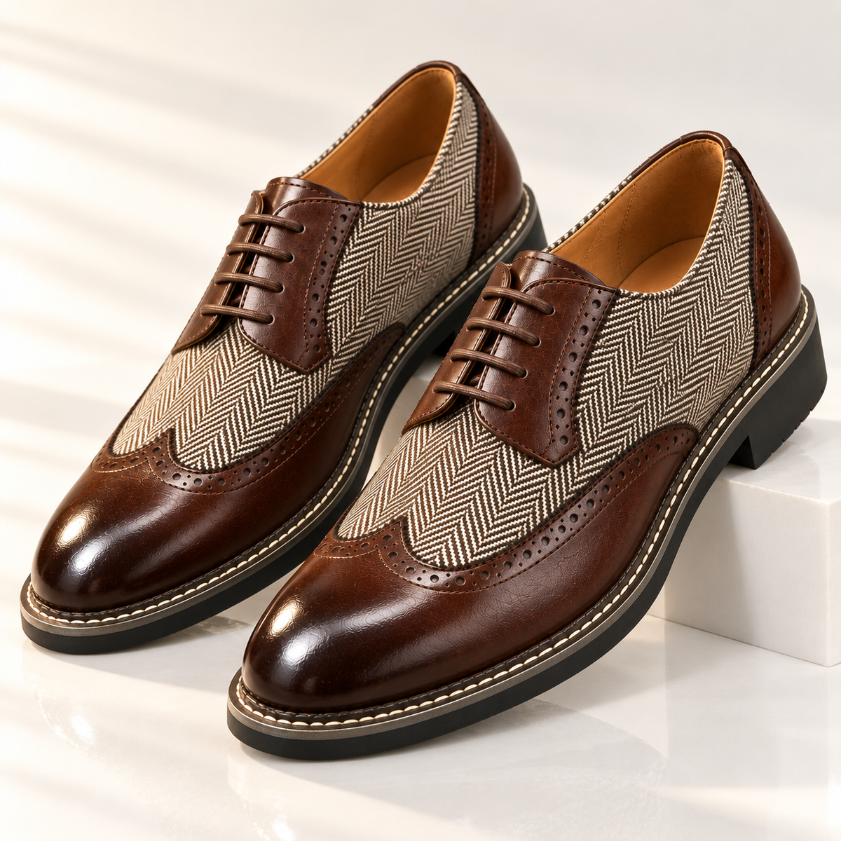 Cassian | Herringbone Lace-Up Oxford Shoes