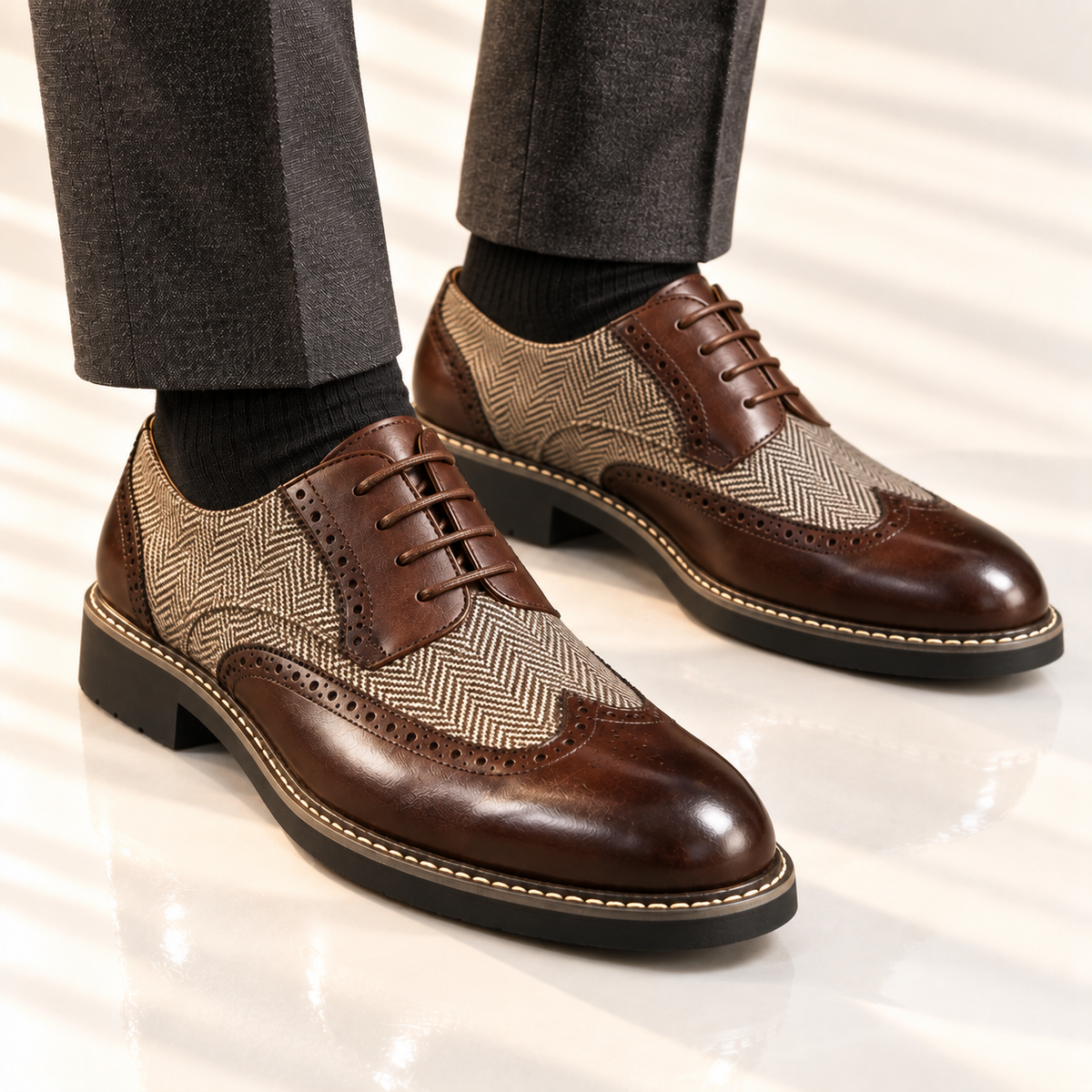 Cassian | Herringbone Lace-Up Oxford Shoes