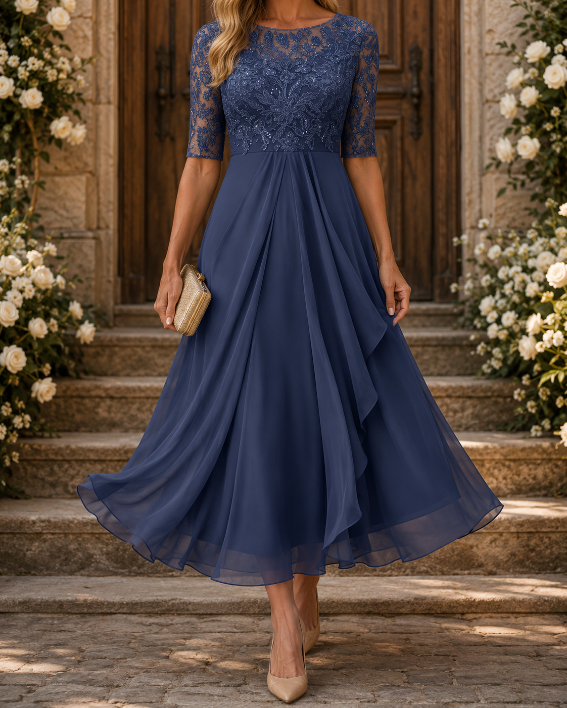 Effie | Lace Bodice Midi Dress