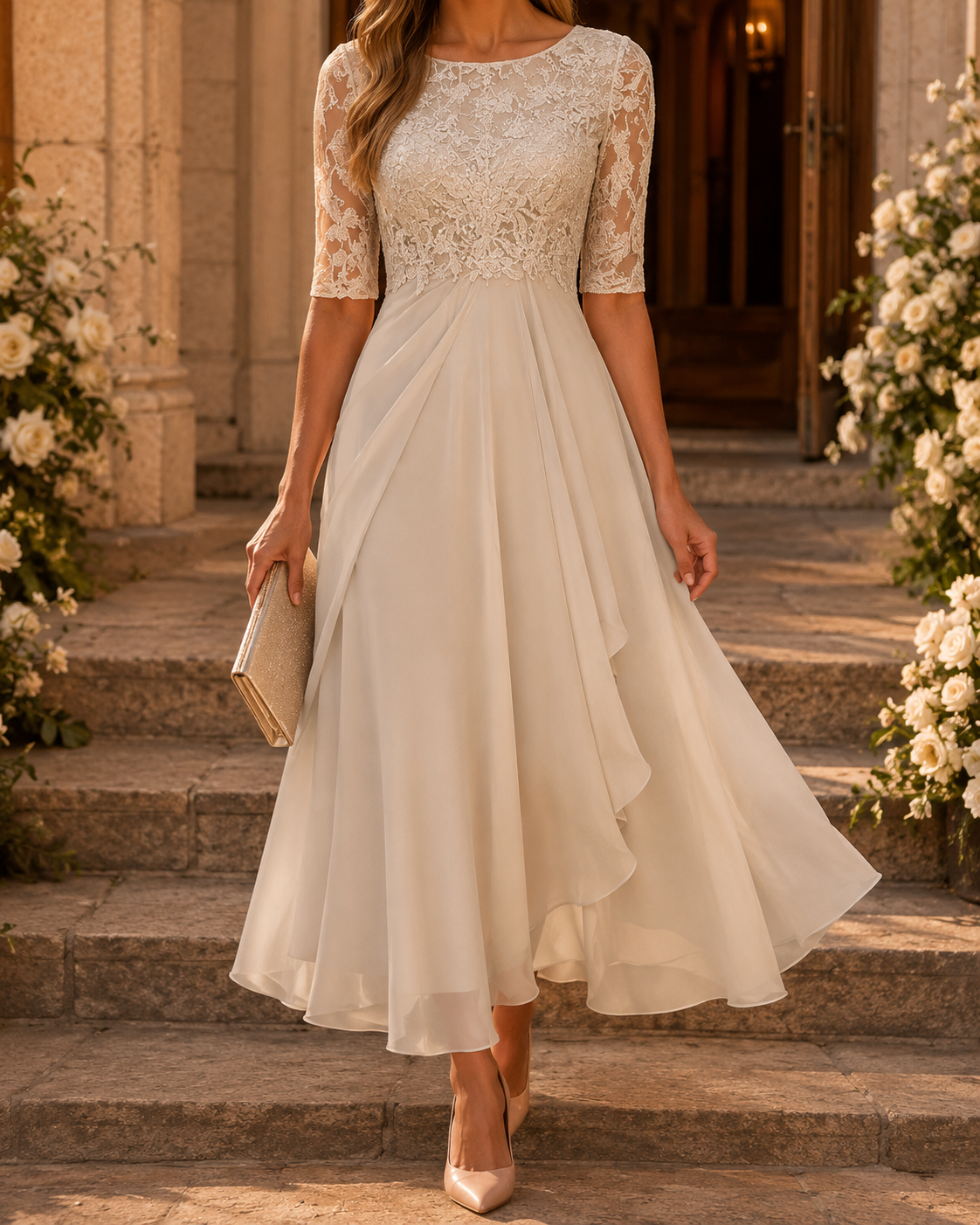 Effie | Lace Bodice Midi Dress