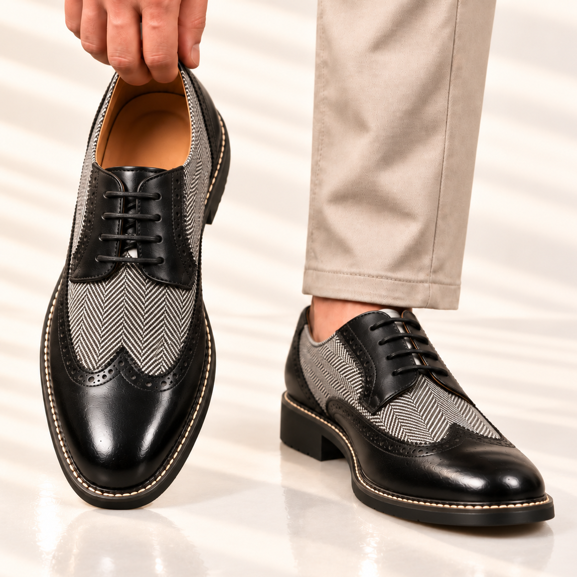 Cassian | Herringbone Lace-Up Oxford Shoes