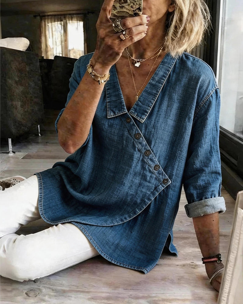 Clara | Diagonal Button Collar Blouse