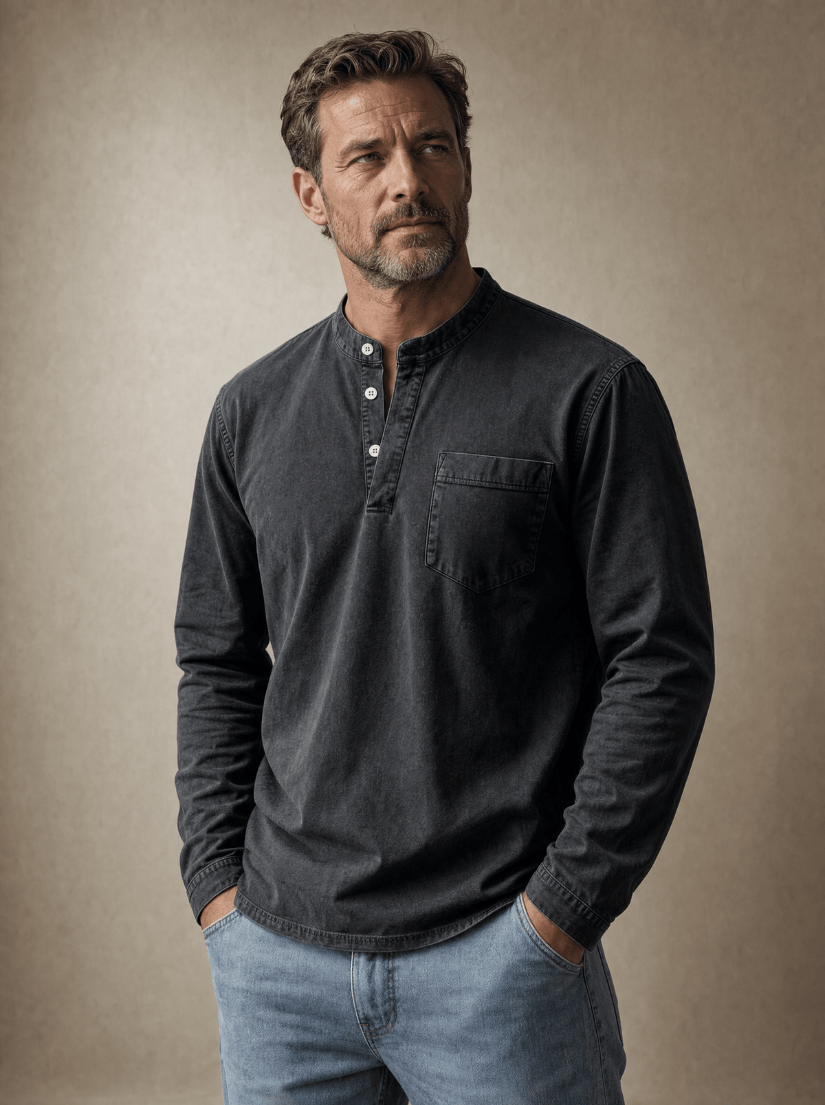 Tobias | Stand-Collar Long-Sleeve Henley