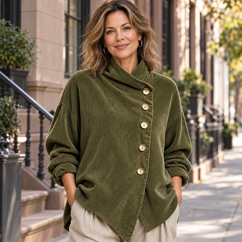 Coralie | Asymmetric Button Ribbed Sweater
