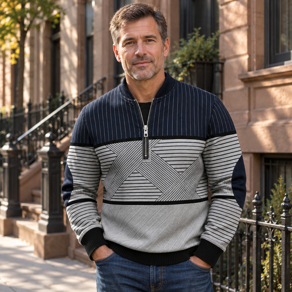 Aldric | Graphic Half-Zip Mock-Neck Sweater