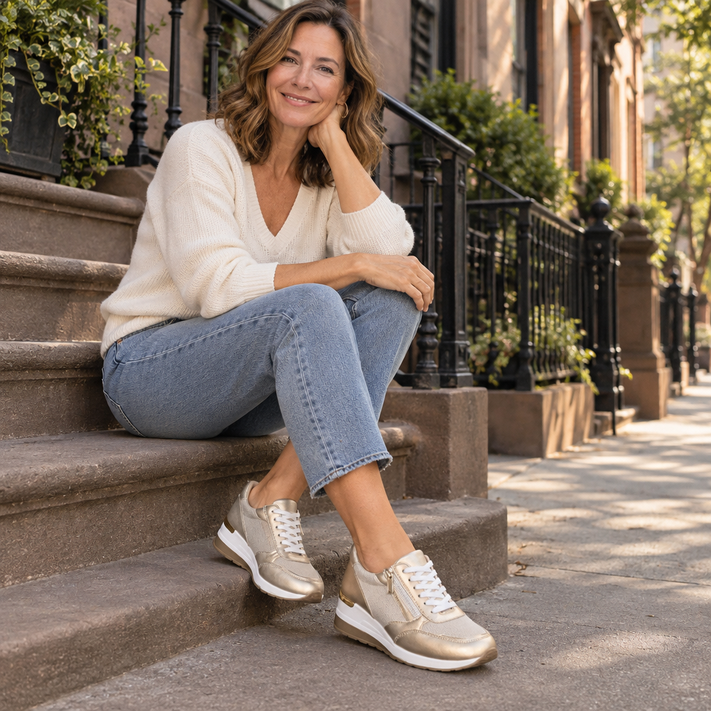 Livia | Metallic Wide-Toe Lace-Up Sneakers