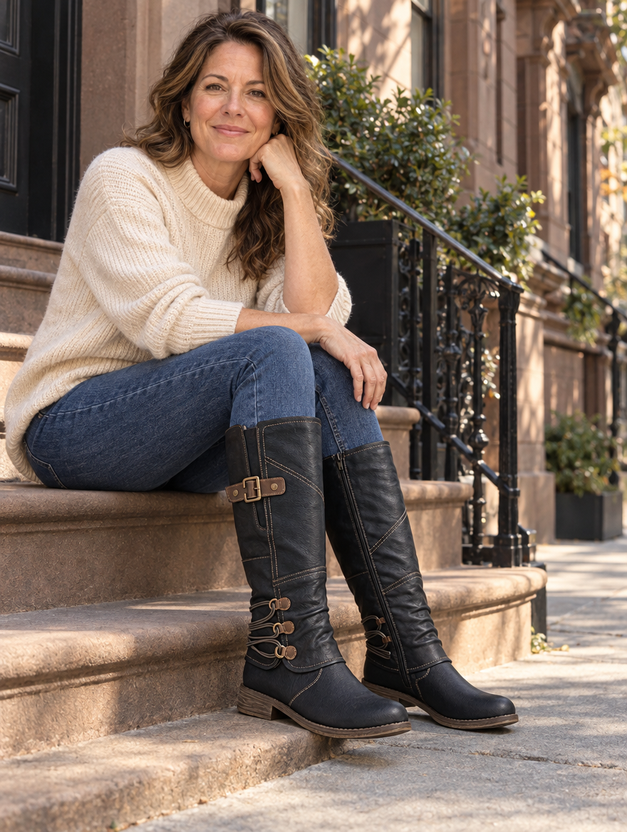 Aveline | Cord-Detail Tall Riding Boots