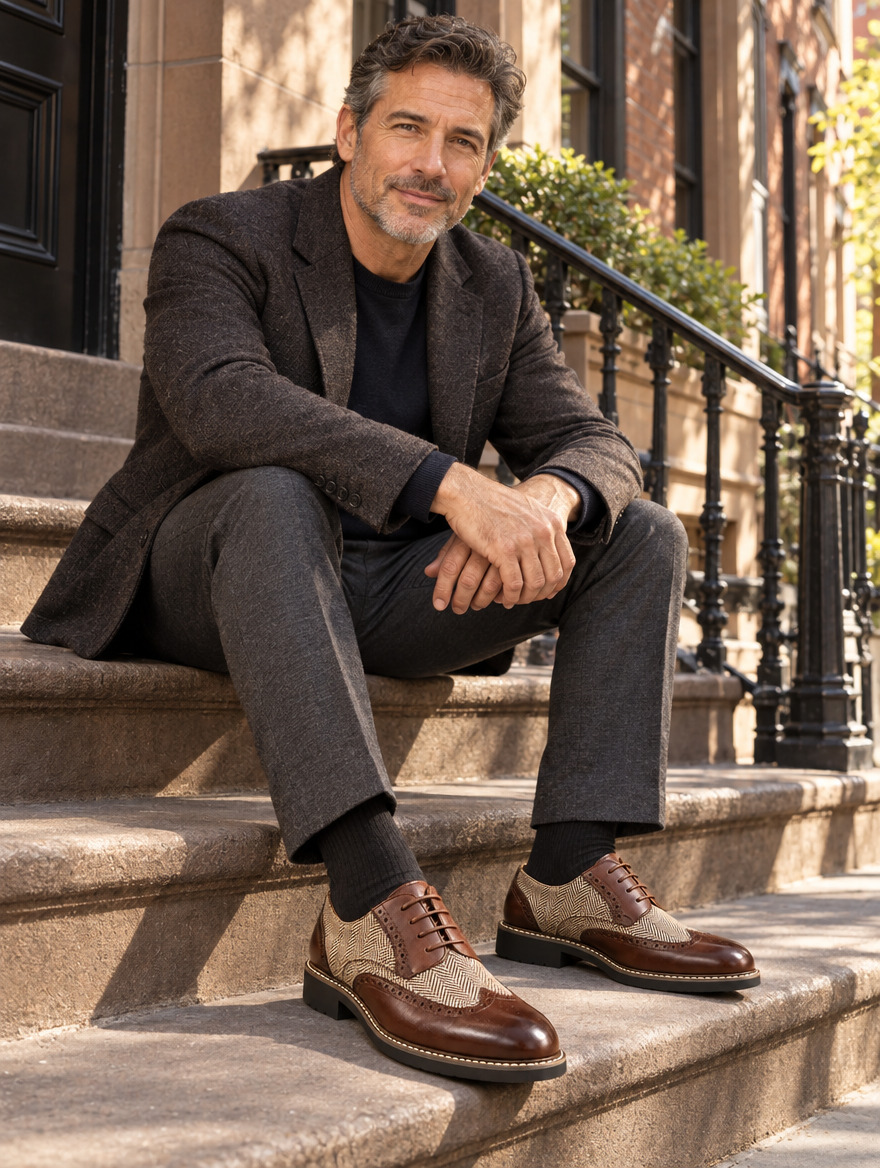 Cassian | Herringbone Lace-Up Oxford Shoes