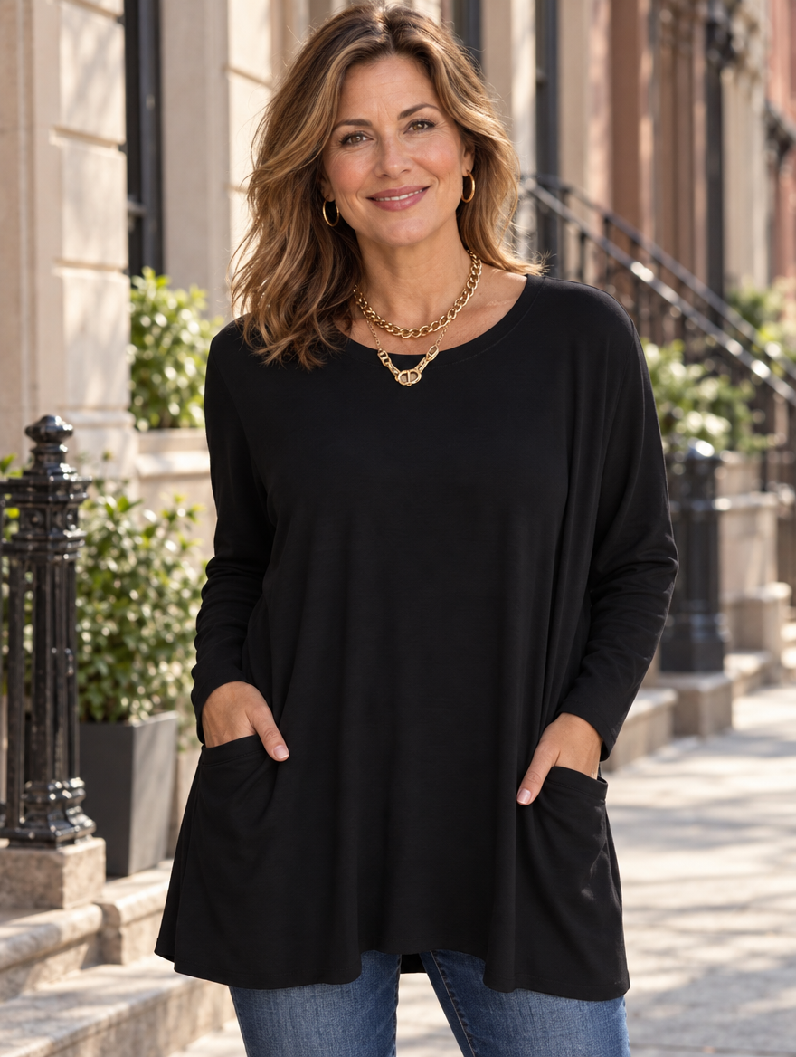 Roselyn | Oversized Pocket Crew-Neck Sweater